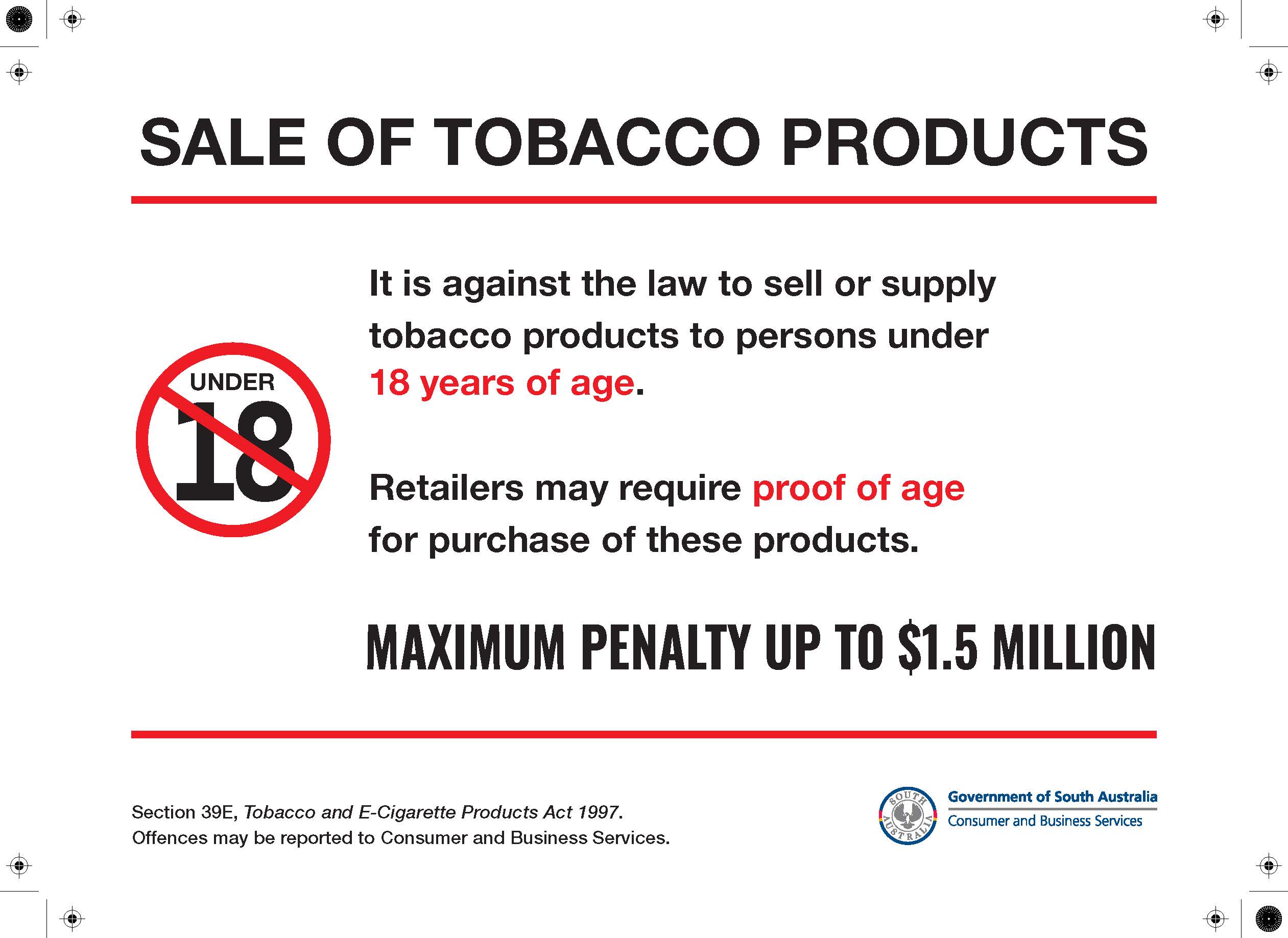 Image of prescribed sign Sale of tobacco to minors A4 printable